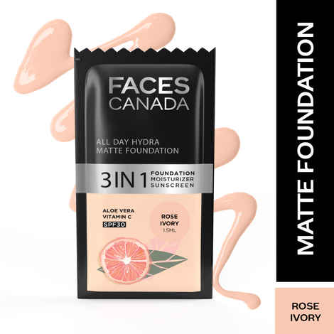 Buy Faces Canada All Day Hydra Matte Foundation Rose Ivory 011 1.5 ml - Purplle