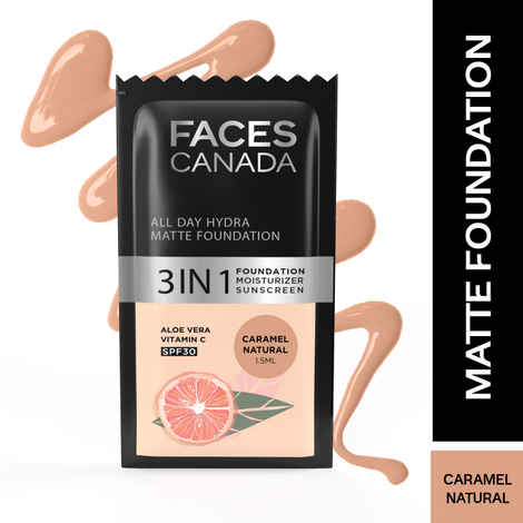 Buy Faces Canada All Day Hydra Matte Foundation Caramel Natural 023 1.5ml - Purplle