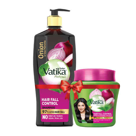 Buy Dabur Vatika Onion Hairfall Control Kit (Onion Shampoo 640ml + Onion Hair Mask 500g) | With Onion and Saw Palmetto - Purplle
