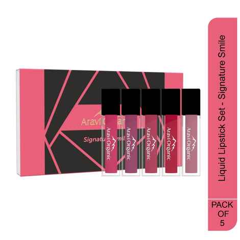 Buy Aravi Organic Soft Matte Kit Set of 5 Long Stay Lipstick - Matte Liquid Lipstick With Almond Oil & Vitamin E - Waterproof & Ultra Smooth - Paraben & Silicon Free - 7.5 ml (Pink) - Purplle
