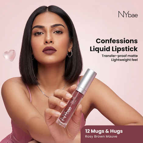 Buy NY Bae Confessions Liquid Lipstick - Mugs & Hugs 12 (4.5 ml) | Matte Lipstick | Nude Brown Shade | Moisturizing | Long Lasting | Transfer Proof - Purplle