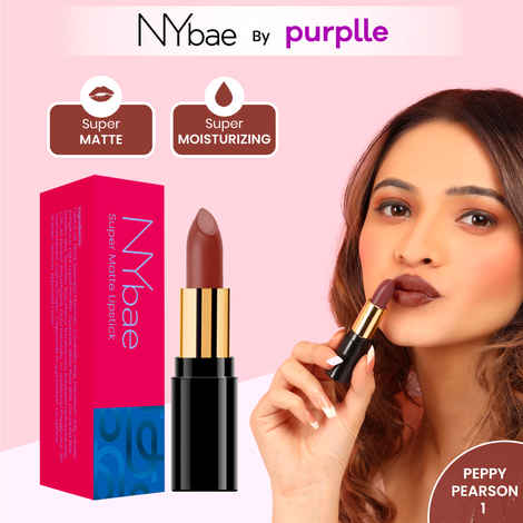 Buy NY Bae Super Matte Lipstick - Peppy Pearson 1 (4.2 g) | Nude Brown | Loaded With Vitamin E | Rich Colour | Long lasting | Smudgeproof | Vegan - Purplle