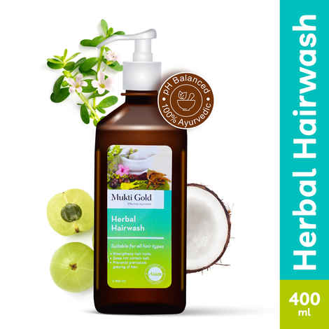 Buy Axiom Mukti Gold Herbal Hairwash | Anti Hairfall Shampoo | Hairloss Control Shampoo | Paraben & Sulphate Free | Infused with 14+ Ayurvedic Herbs | 400 ml - Purplle