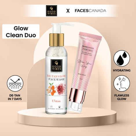 Buy Good Vibes x Faces Canada Glow Clean Duo (Good Vibes Ubtan De Tan Glow Face Wash (120ml) + Faces Canada Strobe Cream Rose Gold (30g)) - Purplle