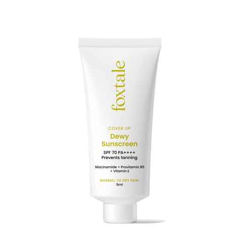 Buy FoxTale CoverUp Dewy SPF 70+ PA++ Broad Spectrum Sunscreen Cream Sun Protects Your Skin from UVA+UVB Rays From The Sun and Blue Light Emitted From Screens, Reduces Hyperpigmentation, Evens Skin Tone, 5 ml - Purplle