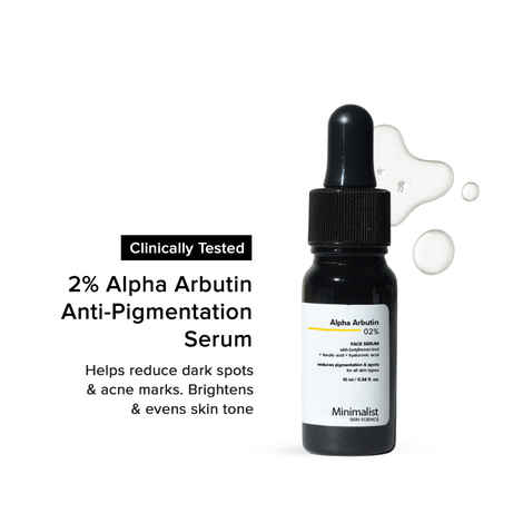 Buy Minimalist Alpha Arbutin Face Serum with Hyaluronic Acid 2% to Remove Pigmentation, Acne Marks & Dark Spots & Evens Skin Tone, 10 ml - Purplle