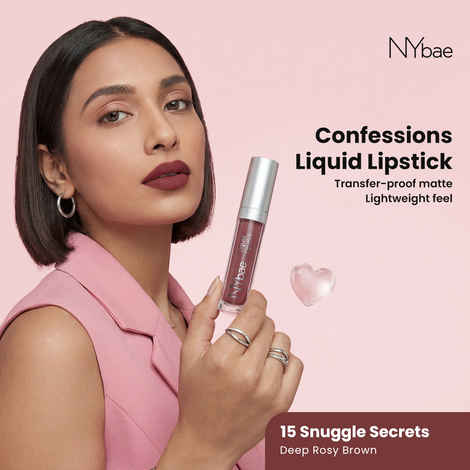NY Bae Confessions Liquid Lipstick - Snuggle Secrets 15 (4.5 ml) | Matte Lipstick | Brown Shade | Moisturizing | Long Lasting | Transfer Proof