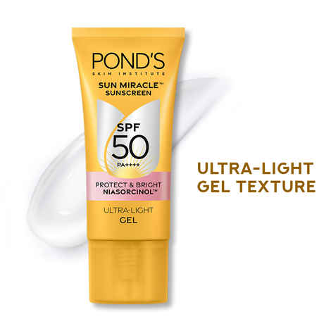 Buy PONDS SUNSCREEN GEL SPF 50 PA+++ with 1% Niacinamide C serum for UVA/B, matte finish, No white cast, Even toned skin, 50 gm - Purplle