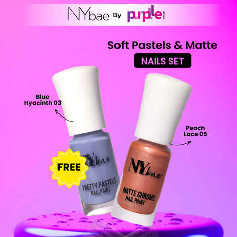 Buy NY Bae Soft Pastels & Matte Nails Set | Pastel Blue Glossy Nail Polish | Peach Matte Nail Polish | Long Lasting | Quick Drying | Chip Proof | Bright Colours | Full Coverage - Purplle