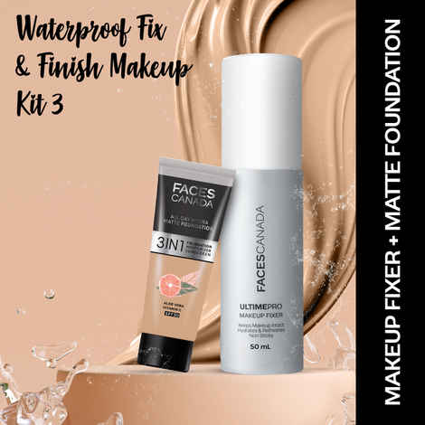Buy FACES CANADA Waterproof Fix & Finish Makeup Kit 3 | Makeup Fixer (50 ml) + Hydra Matte Foundation (Mini) - Medium Natural (15 gm) | Combo of 2 - Purplle