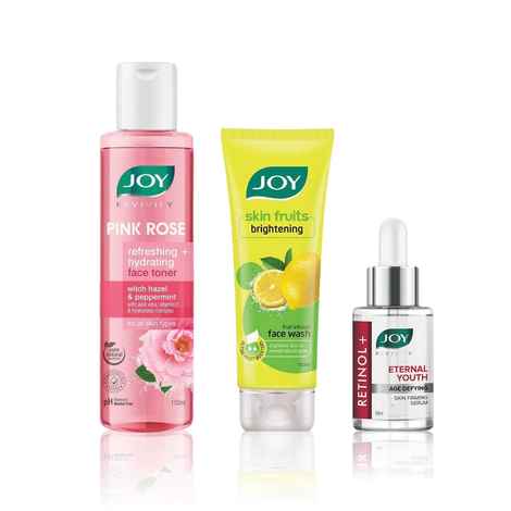 Buy Joy Lemon Brightening Face Wash 100ml & Pink Rose Toner 150ml & Retinol+ Anti-Ageing Face Serum 30ml (Combo Pack) - Purplle