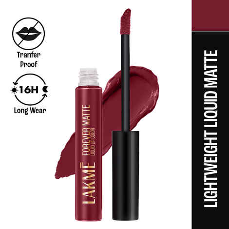 Lakme Forever Matte Liquid Lip, 16hr Lipstick, Lightweight & transferproof - Red Sangria, 5.6 ml