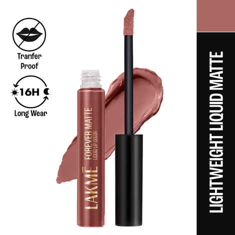 Lakme Forever Matte Liquid Lip, 16hr Lipstick, Lightweight & transferproof - Nude Hue 5.6 ml