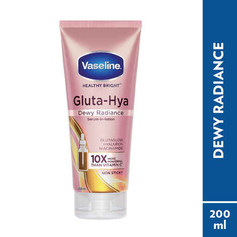 Vaseline Gluta-Hya Dewy Radiance Lotion for Face & Body | Gives Brighter Skin | Glutathione & Niacinamide Infused Moisturizer, 200 ml