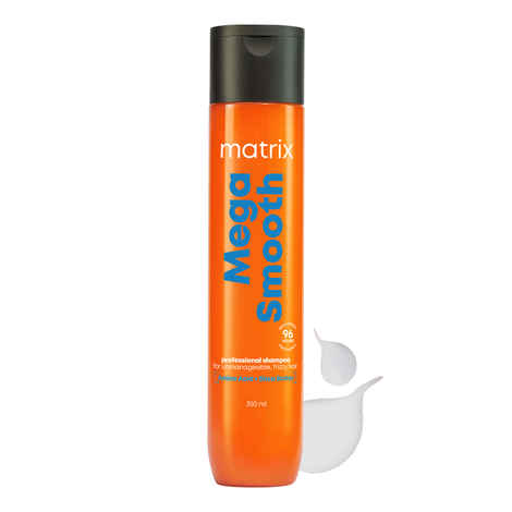 Matrix Mega Smooth Professional Shampoo for Frizzy Hair with Shea Butter and Amino Acids for Max Smoothness for 4 Days for All Hair Types Used by 1 Lakh Hairstylists Paraben Free Treatment, 350 ml