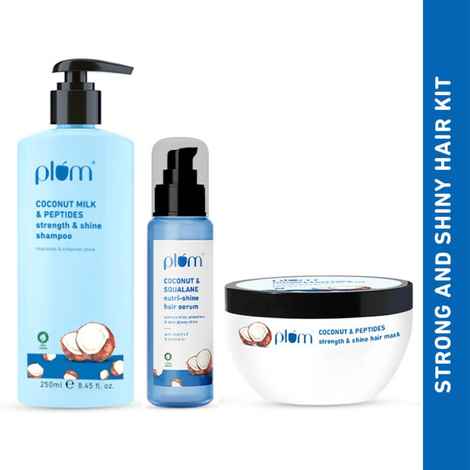 Buy Plum Coconut Milk & Peptides Shampoo, Mask & Serum Combo For Strong & Shiny Hair - Purplle