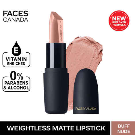 Buy Faces Canada Weightless Matte Lipstick |Jojoba and Almond Oil | Highly pigmented | Smooth One Stroke Color | Keeps Lips Moisturized | Buff Nude 4.5 gm - Purplle