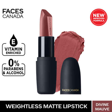 Buy Faces Canada Weightless Matte Lipstick |Jojoba & Almond Oil IHighly pigmented | Smooth One Stroke Color | Keeps Lips Moisturized | Divine Mauve 4.5 gm - Purplle