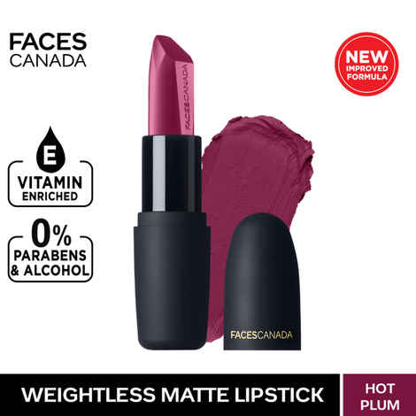 Buy Faces Canada Weightless Matte Lipstick |Jojoba and Almond Oil enriched| Highly pigmented | Smooth One Stroke Weightless Color | Keeps Lips Moisturized | Shade - Hot Plum 4.5 gm - Purplle