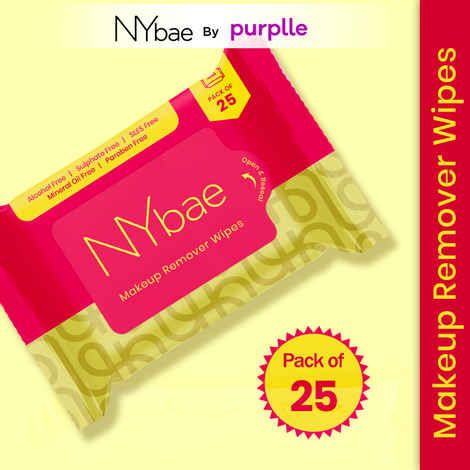 Buy NY Bae Makeup Remover Wipes - Pack of 25 | Cleansing Facial Wipes | Refreshing | Alcohol Free | Sulphate Free | Compact | Travel Friendly - Purplle