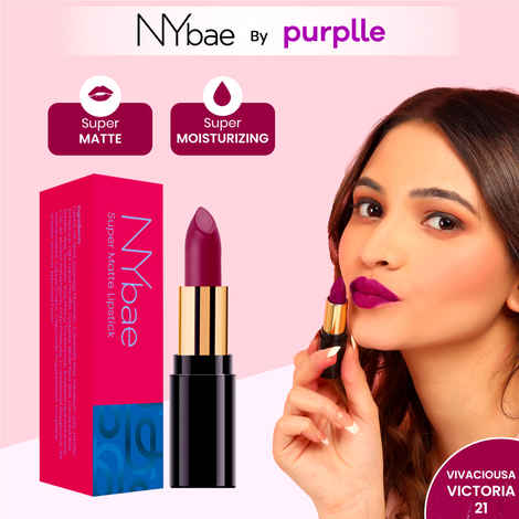 Buy NY Bae Super Matte Lipstick - Vivacious Victoria 21 (4.2 gm) | Purple | Loaded With Vitamin E | Rich Colour | Long lasting | Smudgeproof | Vegan - Purplle