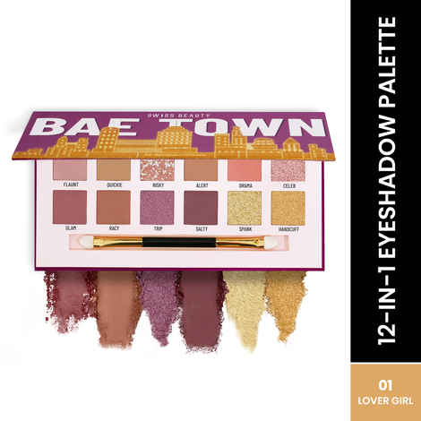 Buy Swiss Beauty Bae Town Eyeshadow Palette with 12 highly pigmented shades | Mix of Mattes , Metallics and Shimmers | Comes with Eye Brush| 01 Lover girl (14 gm) - Purplle