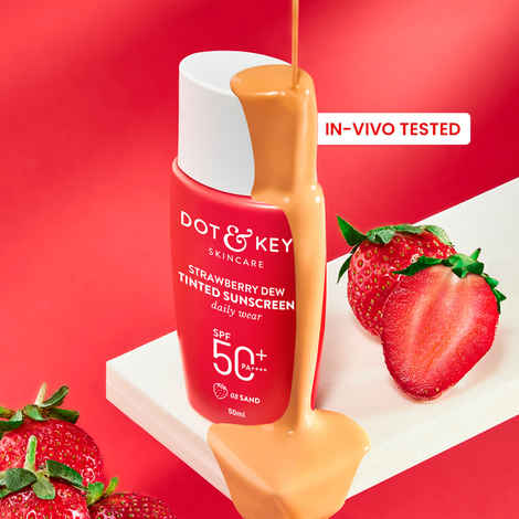 Buy Dot & Key Strawberry Dew Tinted Sunscreen SPF 50++++ 03 Sand Ivory In Vivo Tested Sunscreen for Daily Wear, Brightens & Protects Skin - 50 ml - Purplle