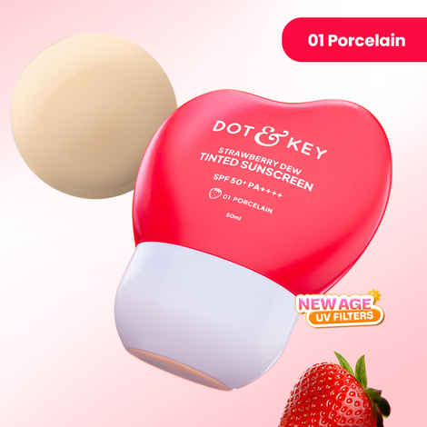 Dot & Key Strawberry Dew Tinted Sunscreen SPF 50++++ 01 Porecelain In Vivo Tested Sunscreen for Daily Wear, Brightens & Protects Skin - 50 ml