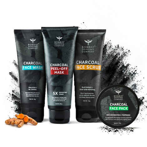 Buy Bombay Shaving Company Activated Charcoal Facial Kit | Charcoal Face Wash, Charcoal Face Scrub, Charcoal Face Pack and Charcoal Peel Off Mask 205 gm - Purplle