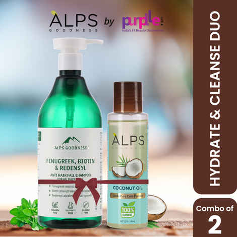 Buy Alps Goodness Hydrate & Cleanse Duo with 100% Natural Coconut oil (100 ml)& Anti hairfall shampoo with Fenugreek, Biotin & Redensyl (500 ml) - Purplle