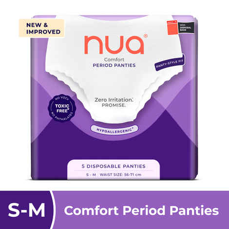 Nua Overnight Period Panties for Women | 360 degree coverage | Size: S-M| Unscented | 5 Disposable Period Panties | Upto 0% Leakage (260.3 gm)