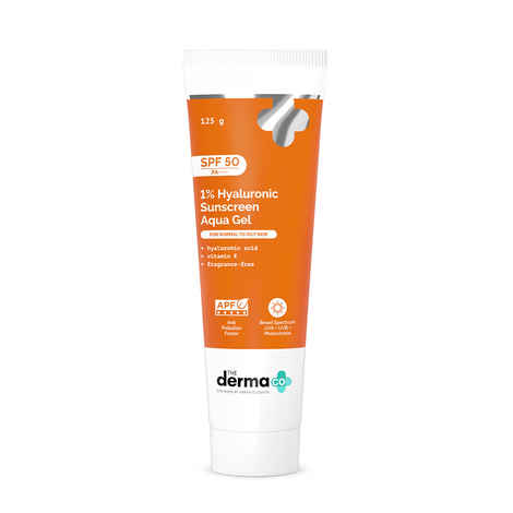 Buy The Derma Co. 1% Hyaluronic Sunscreen SPF 50 Aqua Gel PA++++ Lightweight No white-cast for Broad Spectrum & Blue Light Protection for Oily Dry Acne-prone Skin - (125 gm)| In-Vivo Tested - Purplle