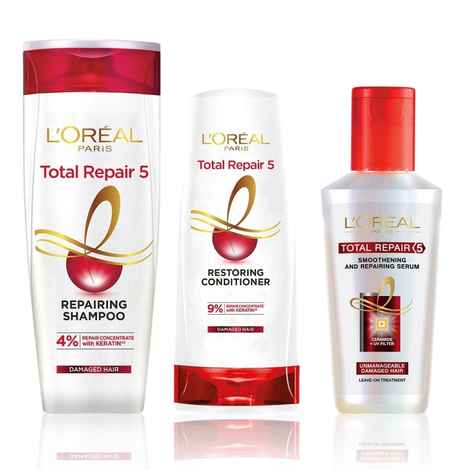 Buy L'Oreal Paris Total Repair 5 Regime- Shampoo (340 ml) + Conditioner (180ml) + Serum (40ml) - Purplle