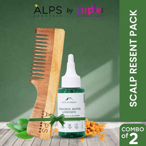 Buy Alps Goodness Scalp Re-invent Kit (Pack of 2) with Anti-hairfall scalp serum (65 ml) & Neem wood comb | 100% Natural Wood | Visible Hair Growth | Scalp Health Care | Thick-Long Hair - Purplle