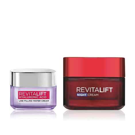 Buy L'oreal Paris Round The Clock Hydration Skin Care Kit ( Revitalift Hyaluronic Acid Plumping Day Cream (15 ml) + Revitalift Moisturizing Night Cream (50 ml)) - Purplle