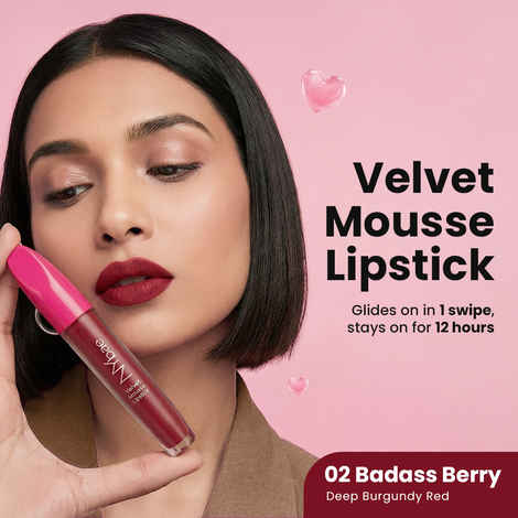 Buy NY Bae Velvet Mousse Liquid Lipstick - Badass Berry 02 (6.5 ml) | Velvet Matte Finish | Transferproof | Smudgeproof | Ultra Light | Smooth | Moisturising Plum Lipstick - Purplle