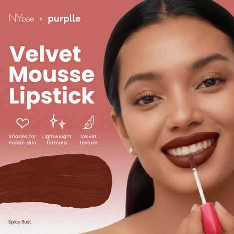 Buy NY Bae Velvet Mousse Liquid Lipstick - Spicy Rust 06 (6.5 ml) | Velvet Matte Finish | Transferproof | Smudgeproof | Ultra Light | Smooth | Moisturising Brown Lipstick - Purplle