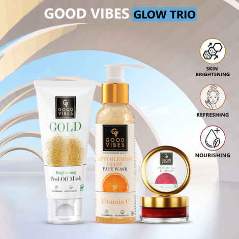 Buy Good Vibes Glow Trio | Anti Blemish Vitamin C Face Wash (120 ml) | Gold Peel Off Mask (50 g) | Beetroot Plumping Lip Balm (5.5g) | Radiant Skin | Gold Glow | Plump lips - Purplle