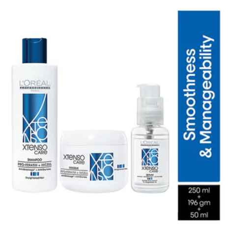 Buy L'Oreal Professionnel Xtenso Shampoo 250 ml + Mask 250 gm + Serum 50 ml, Anti Frizz, With Keratin - Purplle