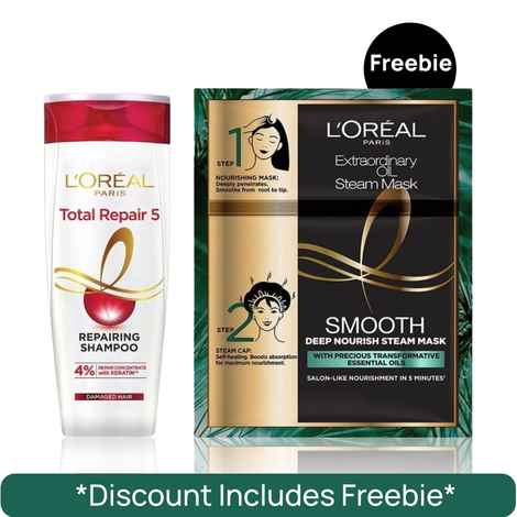 Buy L'oreal Paris Total Repair 5 Relax & Revitalize Haircare Kit (Shampoo (340 ml) + Extraordinary Oil Smooth Steam Mask (Paraben Free)) - Purplle