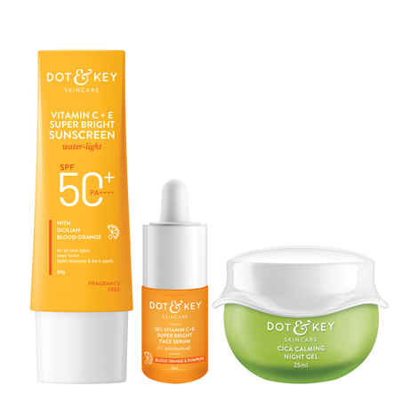Buy Dot & Key Radiance & Calm Kit| Vitamin C Sunscreen (50 gm), Vitamin C Face Serum(20 ml) & Night Gel (25 ml) - Purplle