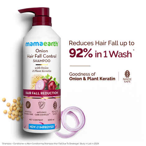 Mamaearth Onion Shampoo for Hair Growth & Hair Fall Control with Onion & Plant Keratin (600 ml)