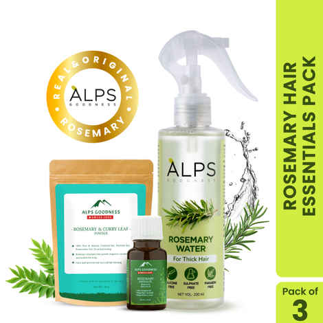 Buy Alps Goodness Rosemary Hair Essentials Pack with Rosemary Water Spray (200ml), Rosemary Essential Oil (10ml) and Rosemary & Curry Leaf Powder (50g) Combo of 3 - Purplle