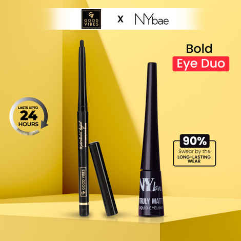 Buy Good Vibes x NY Bae (HydraBold Kajal- Intense Black (0.35 gm) + Truly Matte Liquid Eyeliner (4.5 ml) Combo. - Purplle