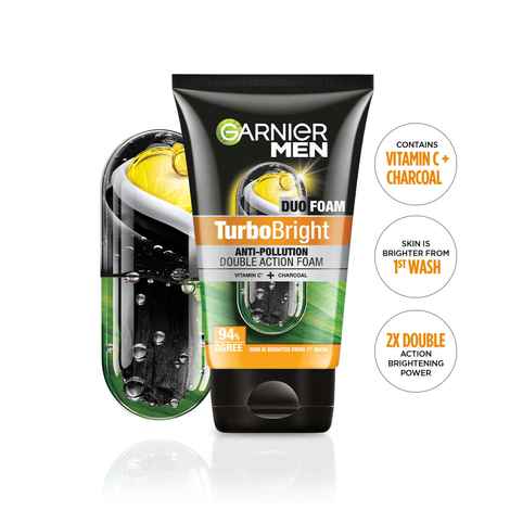 Buy Garnier Men Face Wash Turbo Bright Double Action Brightening & Anti-Pollution, 100 gm - Purplle