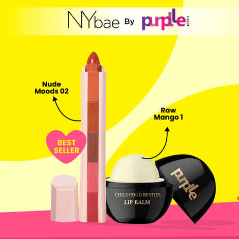 Buy NY Bae x Purplle Lipstick & Lip Balm combo | NY Bae 5 in 1 Lipstick Nude Moods 02 (6.5 gm) | Purplle Childhood Besties Lip Balm with SPF, Raw Mango 1 (12 gm) - Purplle