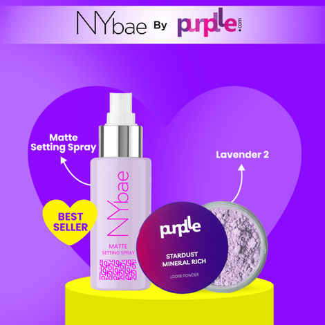 Buy NY Bae x Purplle Face Makeup Combo 2 | NY Bae Matte Setting Spray 60 ml | Purplle Stardust Mineral Rich Loose Powder - Lavender 2 (25 gm) - Purplle