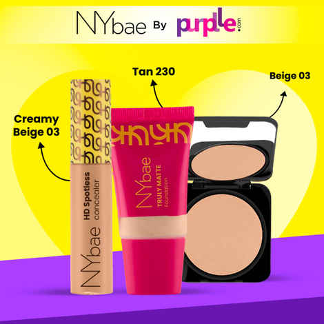 Buy NY Bae Perfect Base Combo (Medium Skin) | Spotless Concealer - Creamy Beige | SPF 50 Matte Foundation Tan 230 | Compact Powder - Beige | Long Lasting | Creaseless Makeup Kit Combo of 3 - Purplle