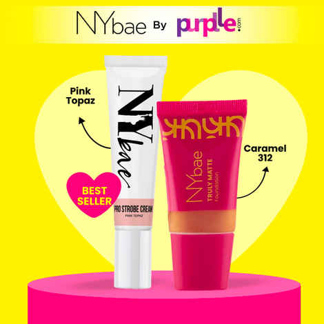 NY Bae Matte & Glow Combo (Deep Skin) | Pink Topaz Strobe Cream (12 gm) | Highlighter | Korean Glow | SPF 50 Matte Foundation - Caramel 312 | Waterproof | Oil-Control | Long Lasting Base | Makeup Kit Combo of 2