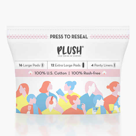 Buy Plush 28 Ultra-Thin Sanitary Pads For Women | 100% U.S. Cotton Sanitary Napkins | 12XL + 16L + 4 Panty Liners For Rash Free Periods - Purplle